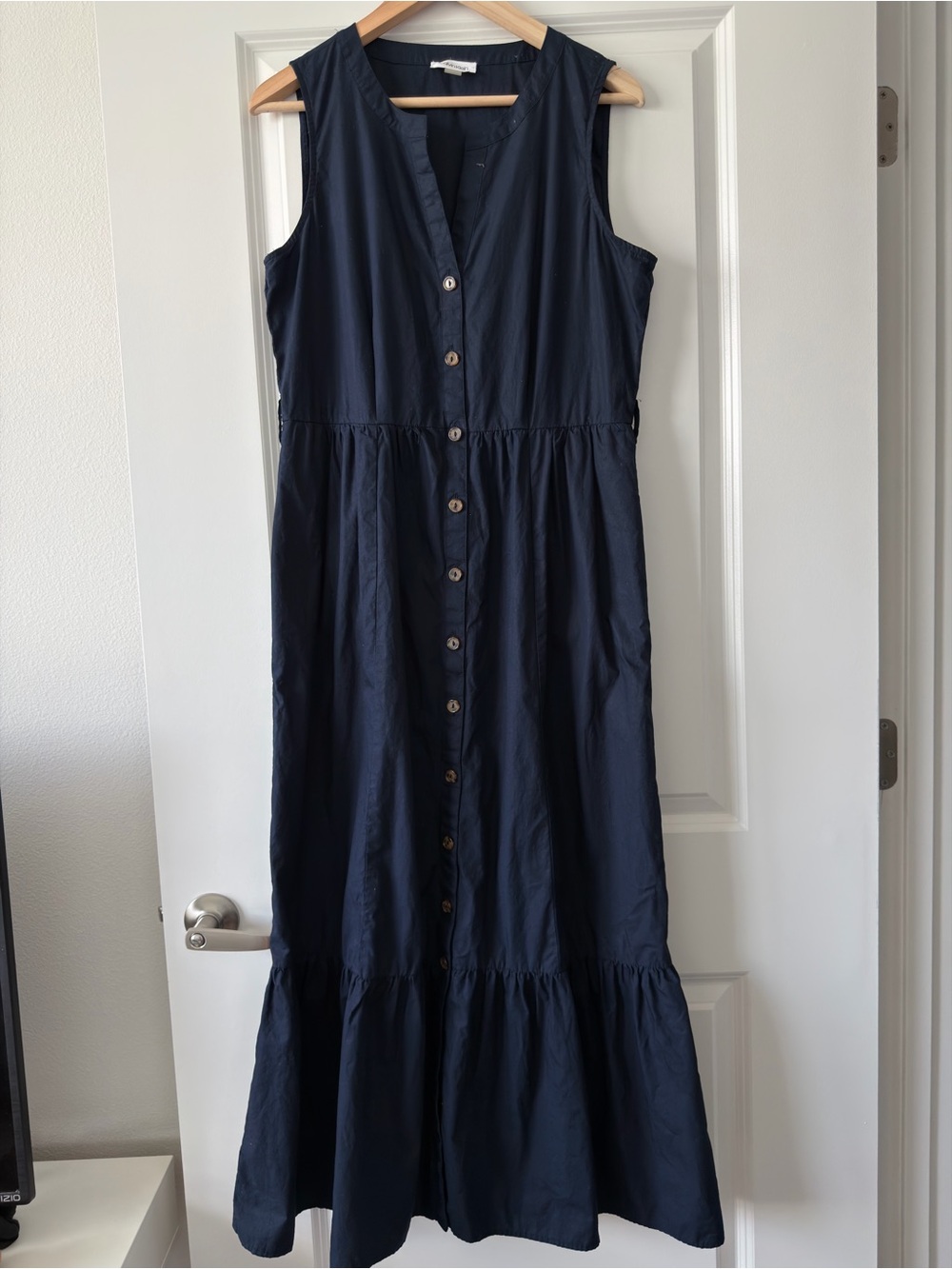 Cotton Calvin Klein Sleeveless Navy Button-Front Maxi Dress